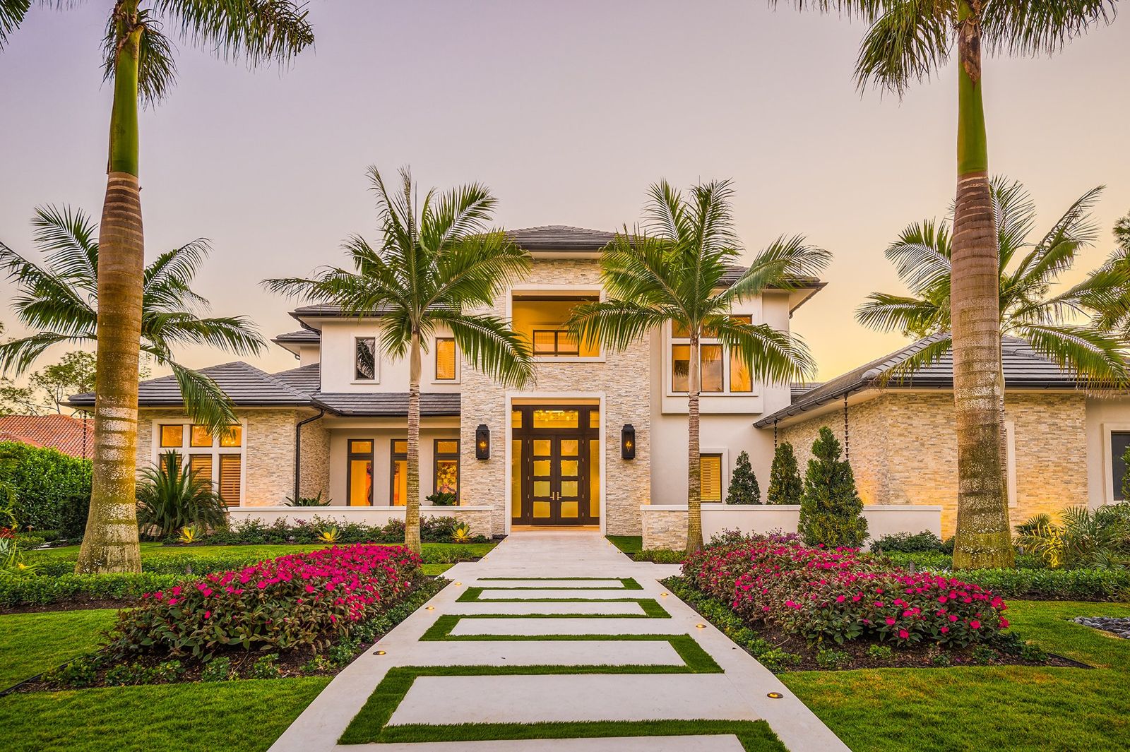 Remodel 3, entry walk at dusk