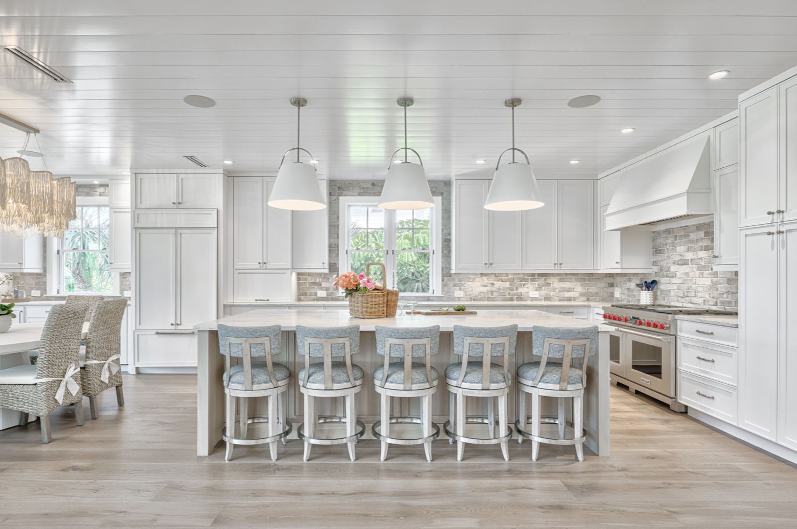 White kitchen with long island